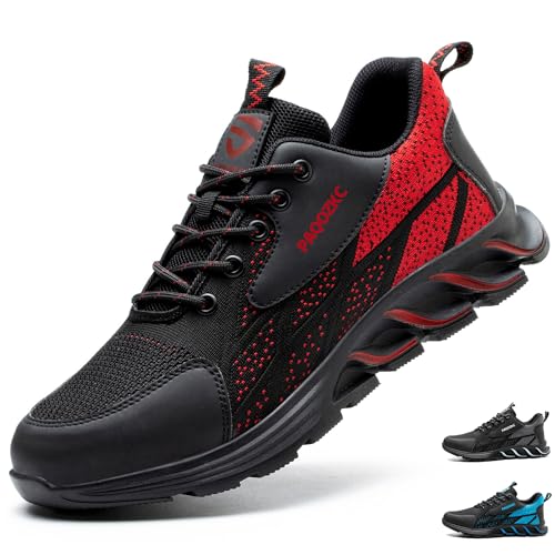 PAQOZKC Sicherheitsschuhe Herren Damen rutschfest Arbeitsschuhe mit Stahlkappe Atmungsaktive Stahlkappenschuhe Sportlich Schutzschuhe 8082/Rot 44 von PAQOZKC