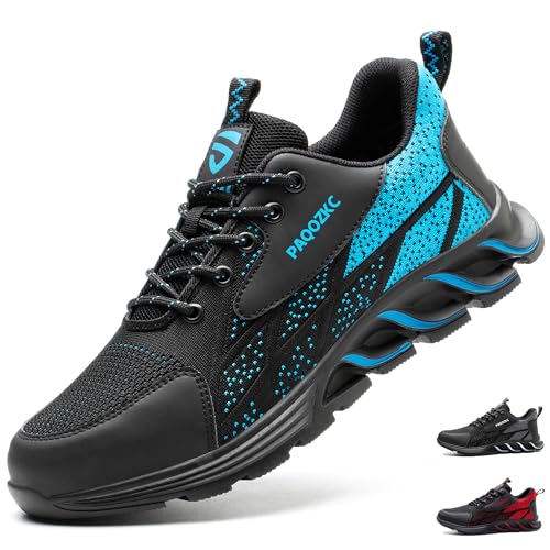 PAQOZKC Sicherheitsschuhe Herren Damen rutschfest Arbeitsschuhe mit Stahlkappe Atmungsaktive Stahlkappenschuhe Sportlich Schutzschuhe 8082/Blau 45 von PAQOZKC