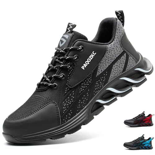 PAQOZKC Sicherheitsschuhe Herren Damen rutschfest Arbeitsschuhe mit Stahlkappe Atmungsaktive Stahlkappenschuhe Sportlich Schutzschuhe 8082/Schwarz 37 von PAQOZKC
