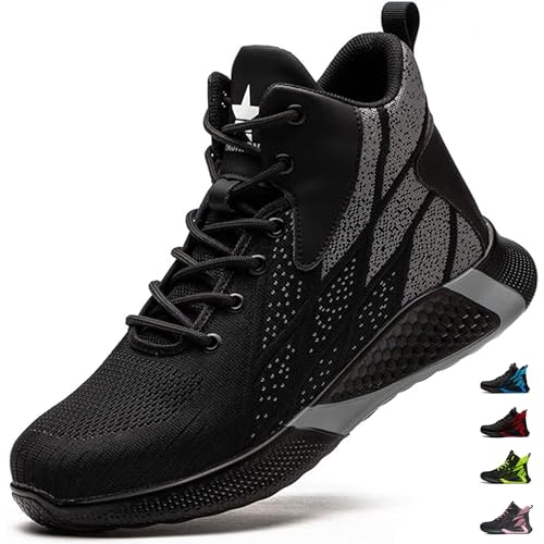 PAQOZKC Sicherheitsstiefel Leicht Herren Damen Arbeitsschuhe Hoch Stahlkappe Atmungsaktiv Sicherheitsschuhe rutschfest Stahlkappenschuhe 8081/Schwarz 37 von PAQOZKC