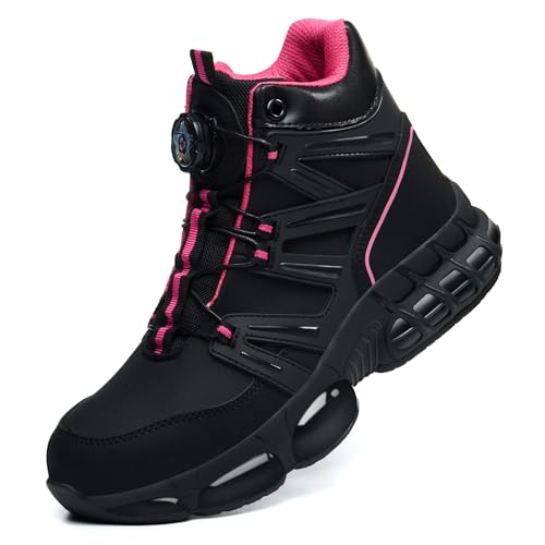 PAQOZKC Sicherheitsstiefel Damen Arbeitsschuhe mit Stahlkappe Sportlich Sicherheitsschuhe Hoch Leicht Stahlkappenschuhe Luftkissen C21/Rosa39 von PAQOZKC