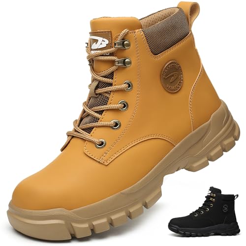 PAQOZKC Sicherheitsstiefel Herren Damen Wasserdicht Arbeitsschuhe mit Stahlkappe Sicherheitsschuhe Hoch Leicht Stahlkappenschuhe Bequeme U79/Gelb 39 von PAQOZKC