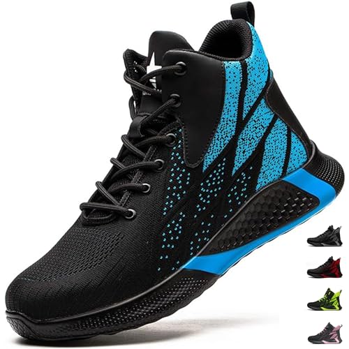 PAQOZKC Sicherheitsstiefel Leicht Herren Damen Arbeitsschuhe Hoch Stahlkappe Atmungsaktiv Sicherheitsschuhe rutschfest Stahlkappenschuhe 8081/blau 35 von PAQOZKC