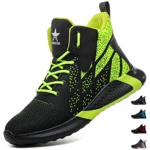 PAQOZKC Sicherheitsstiefel Leicht Herren Damen Arbeitsschuhe Hoch Stahlkappe Atmungsaktiv Sicherheitsschuhe rutschfest Stahlkappenschuhe 8081/grün 39 von PAQOZKC