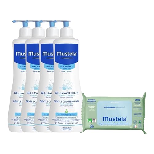 Mustela | Mildes Waschgel + Bio-Reinigungstücher | Reinigt & Schützt | Beruhigt und gleicht die austrocknenden Effekte des Badens aus | Körper & Haare | Kinder & Babys | BIO von Mustela