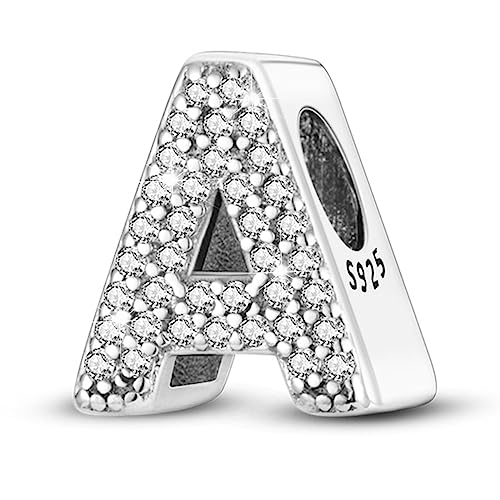 Letter Charms Fits Pandora Armbänder S925 Sterling Silber Initial Charms für Armbänder Alphabet A-Z Buchstaben Armbänder Halskette Anhänger mit Cubic Zirkonia für Frauen von PARCOM