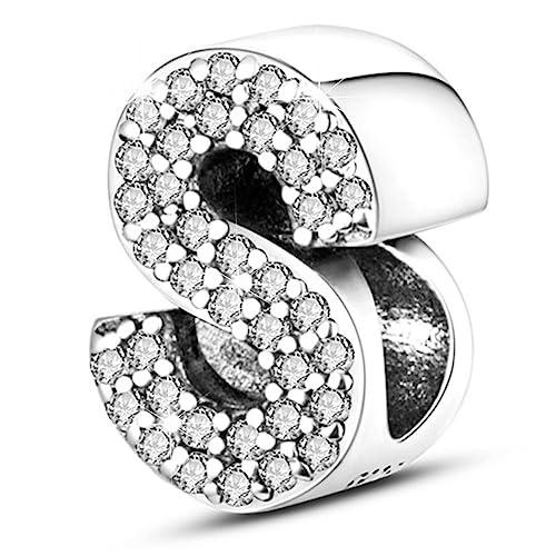 Letter Charms Fits Pandora Armbänder S925 Sterling Silber Initial Charms für Armbänder Alphabet A-Z Buchstaben Armbänder Halskette Anhänger mit Cubic Zirkonia für Frauen von PARCOM