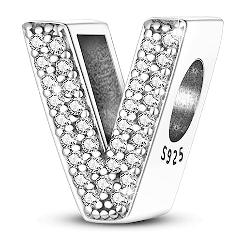 Letter Charms Fits Pandora Armbänder S925 Sterling Silber Initial Charms für Armbänder Alphabet A-Z Buchstaben Armbänder Halskette Anhänger mit Cubic Zirkonia für Frauen von PARCOM