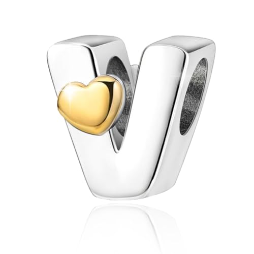 PARCOM S925 Sterling Silver Charms for Bracelets and Necklaces,Letter Charms A-Z for Bracelet Necklace with Golden Heart Initial Beads Pendant Jewelry Bracelets for Women Birthday Ceremony Christmas von PARCOM