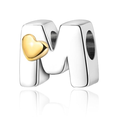 PARCOM S925 Sterling Silver Charms for Bracelets and Necklaces,Letter Charms A-Z for Bracelet Necklace with Golden Heart Initial Beads Pendant Jewelry Bracelets for Women Birthday Ceremony Christmas von PARCOM