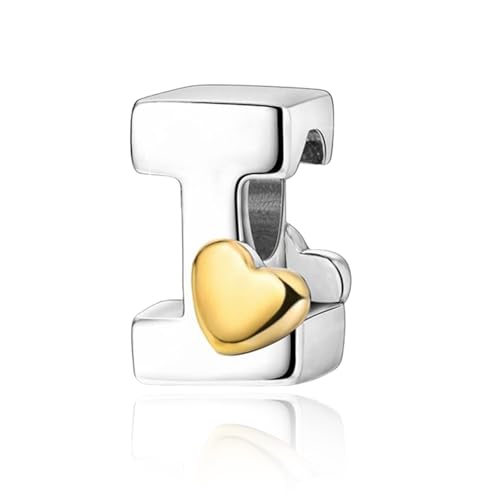 PARCOM S925 Sterling Silver Charms for Bracelets and Necklaces,Letter Charms A-Z for Bracelet Necklace with Golden Heart Initial Beads Pendant Jewelry Bracelets for Women Birthday Ceremony Christmas von PARCOM