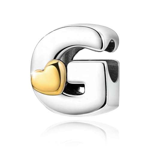 PARCOM S925 Sterling Silver Charms for Bracelets and Necklaces,Letter Charms A-Z for Bracelet Necklace with Golden Heart Initial Beads Pendant Jewelry Bracelets for Women Birthday Ceremony Christmas von PARCOM