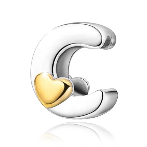 PARCOM S925 Sterling Silver Charms for Bracelets and Necklaces,Letter Charms A-Z for Bracelet Necklace with Golden Heart Initial Beads Pendant Jewelry Bracelets for Women Birthday Ceremony Christmas von PARCOM