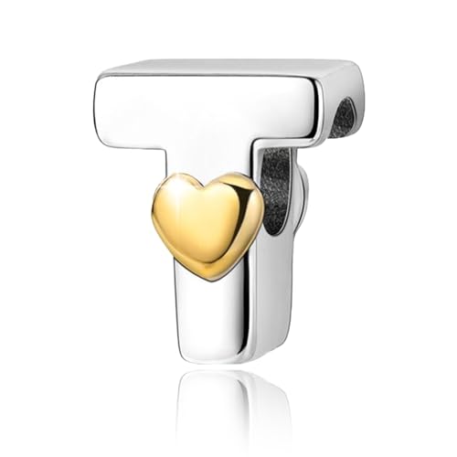 PARCOM S925 Sterling Silver Charms for Bracelets and Necklaces,Letter Charms A-Z for Bracelet Necklace with Golden Heart Initial Beads Pendant Jewelry Bracelets for Women Birthday Ceremony Christmas von PARCOM