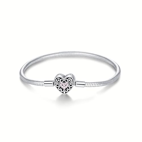 PARCOM Schlange Kette Charm Armbänder für Charm 925 Sterling Silber Herz Verschluss Passt jede Charm 20cm von PARCOM