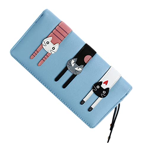 Damen Geldbörse Damen Geldbörse Katze Reißverschluss Geldbörse PU Leder Niedliche Clutch Geldbörse Cartoon Geldbörse Geldbörsen für Frauen Mädchen Reißverschluss Geldbörse Damen Geldbörsen, hellblau von PAREKS