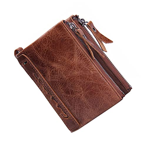 PAREKS Rindsleder Geldbörse Damen Geldbörsen Geldbörse für Männer Leder Mann Geld Geldbörse Männer Retro Clutch Bifold Geldbörse Männer Frauen Frauen Männlich Unisex Doppelreißverschluss Geldbörse von PAREKS