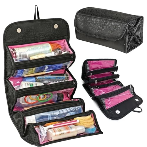 PARENCE.- Make-up-Taschen-Organizer mit 4 Fächern - Wasserdichtes Kulturetui zum Aufrollen - Sichere Reißverschlusstaschen - Bis zu 44 cm aufgeklappter Platz von PARENCE