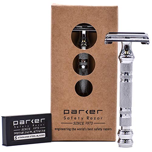 Parker Safety Razor 66R Schmetterling öffnen Doppelkante-Rasierapparat - Superschwergewicht - 5 Premium Blades enthalten. von Parker Safety Razor