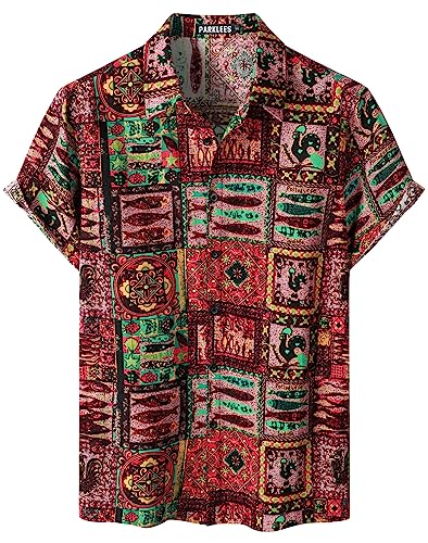 PARKLEES Herren Baumwolle Leinenhemd Funky Blumenmuster Hawaiihemd Casual Kurzarm Button Down Strandhemd EU-PZTAN01 Burgund Mehrfarbig S PARKLEES Herren Baumwolle Leinenhemd Funky Blumenmuster Hawaiihemd Casual Kurzarm Button Down Strandhemd EU-PZTAN01 Burgund Mehrfarbig S von PARKLEES