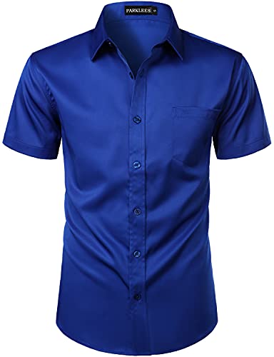 PARKLEES Lässiges Herrenhemd mit Knopfleiste, stylisch, schmale Passform, kurzärmelig, mit Tasche, königsblau, 3XL von PARKLEES