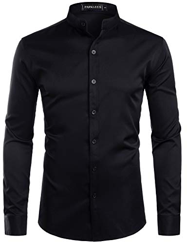 PARKLEES Herren Einfarbig Slim Fit Bügelleicht Langarm Stehhkragen Hemd Business Freizeithemd CL08 Reines Schwarz XXL PARKLEES Herren Einfarbig Slim Fit Bügelleicht Langarm Stehhkragen Hemd Business Freizeithemd CL08 Reines Schwarz XXL von PARKLEES