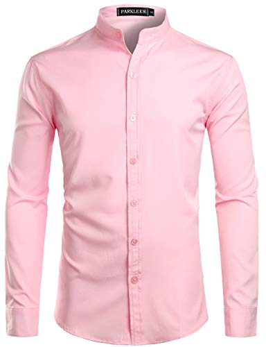 PARKLEES Herren Einfarbig Slim Fit Bügelleicht Langarm Stehhkragen Hemd Business Freizeithemd CL08 Rosa XXL PARKLEES Herren Einfarbig Slim Fit Bügelleicht Langarm Stehhkragen Hemd Business Freizeithemd CL08 Rosa XXL von PARKLEES