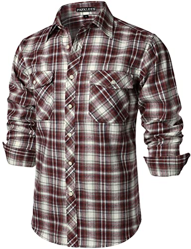 PARKLEES Herren Freizeithemden Regular Fit Button Down Check Kariert Flanellhemden mit Taschen PZLCL41 Rostrot L von PARKLEES