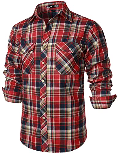 PARKLEES Herren Freizeithemden Regular Fit Button Down Check Kariert Flanellhemden mit Taschen PZLCL41 Staub Multicolor XXL von PARKLEES