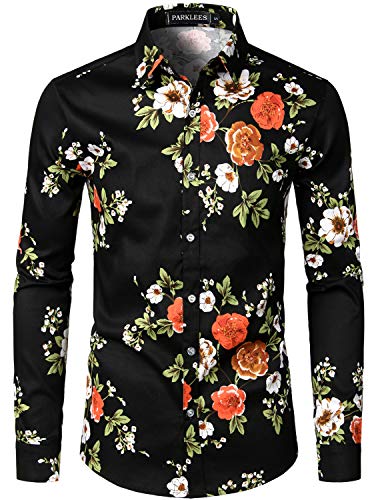 PARKLEES Herren Geblümt Langarm Sommer Freizeithemd Hawaiihemd Muster Langarmhemd 111 Black XXL PARKLEES Herren Geblümt Langarm Sommer Freizeithemd Hawaiihemd Muster Langarmhemd 111 Black XXL von PARKLEES
