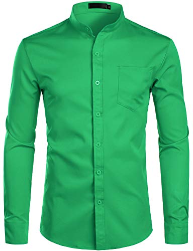 PARKLEES Herrenhemd mit Grandad-Kragen, schmale Passform, langärmelig, Knopfleiste mit Tasche, Kleeblattgrün, S von PARKLEES