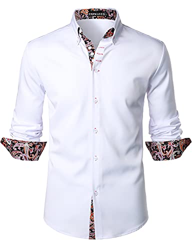 PARKLEES Herrenhemd, Hipster-Paisley-Patchwork-Design, schmale Passform, langärmelig, Knopfleiste, weiß, XXL von PARKLEES