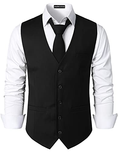 PARKLEES Herren Hipster Urban Design Business Formal Weste Slim Fit Anzug Smoking Kleid Weste, Schwarz , L von PARKLEES