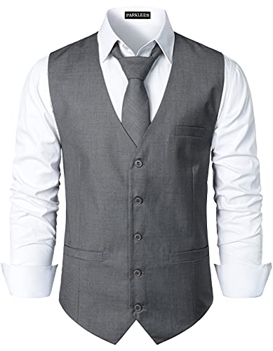 PARKLEES Herren Hipster Urban Design Business formelle Weste Slim Fit Anzug Smoking Kleid Weste, dunkelgrau, 3XL von PARKLEES