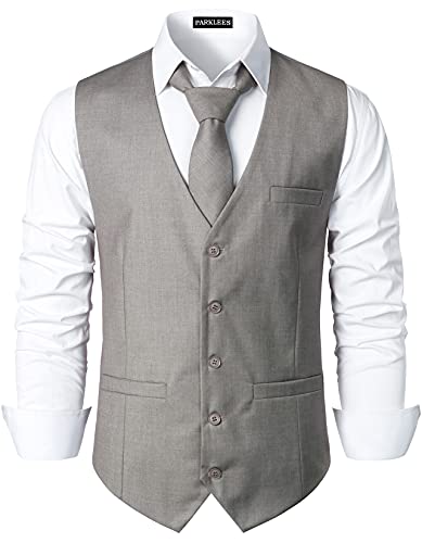 PARKLEES Herren Hipster Urban Design Business formelle Weste Slim Fit Anzug Smoking Kleid Weste, hellgrau, XXL von PARKLEES