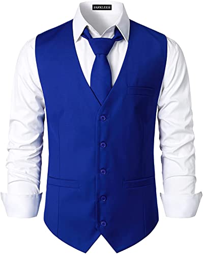 PARKLEES Herren Hipster Urban Design Business formelle Weste Slim Fit Anzug Smoking Kleid Weste, königsblau, L von PARKLEES