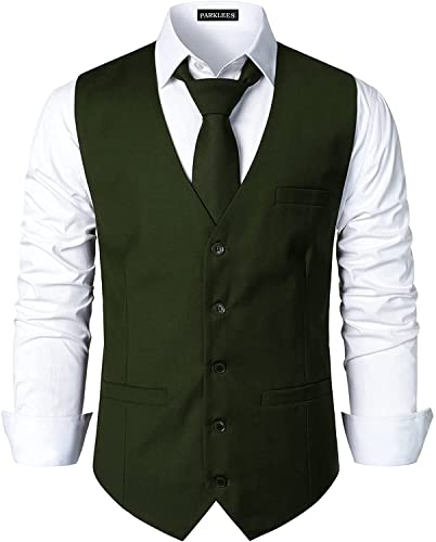 PARKLEES Herren Hipster Urban Design Business formelle Weste Slim Fit Anzug Smoking Kleid Weste, olivgrün, XXL PARKLEES Herren Hipster Urban Design Business formelle Weste Slim Fit Anzug Smoking Kleid Weste, olivgrün, XXL von PARKLEES