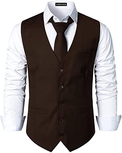 PARKLEES Herren Hipster Urban Design Business formelle Weste Slim Fit Anzug Smoking Kleid Weste, braun, S von PARKLEES