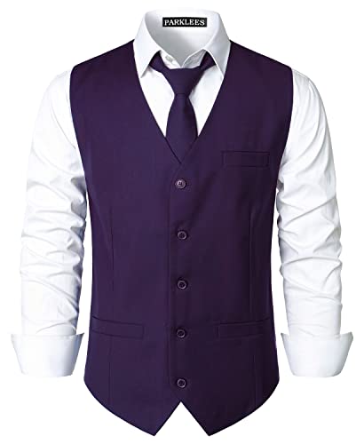PARKLEES Herren Hipster Urban Design Business formelle Weste Slim Fit Anzug Smoking Kleid Weste, dunkelviolett, L PARKLEES Herren Hipster Urban Design Business formelle Weste Slim Fit Anzug Smoking Kleid Weste, dunkelviolett, L von PARKLEES