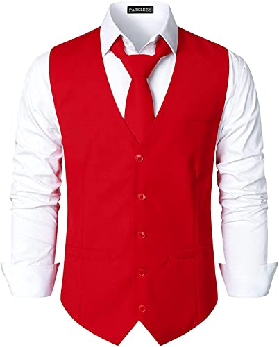 PARKLEES Herren Hipster Urban Design Business Formal Weste Slim Fit Anzug Smoking Kleid Weste, rot, XXXL von PARKLEES