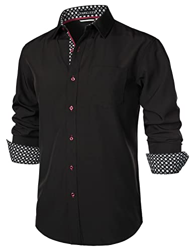 PARKLEES Herren Hipster Urban Design Regular Fit Langarm Casual Business Button Up Kleid Shirts mit Tasche, Schwarz , M von PARKLEES