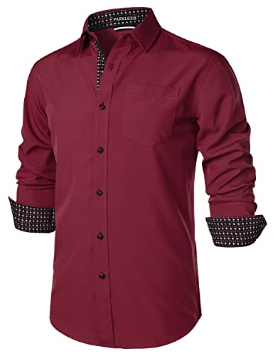 PARKLEES Herren Hipster Urban Design Regular Fit Langarm Casual Business Button Up Kleid Hemden mit Tasche, burgunderfarben, M PARKLEES Herren Hipster Urban Design Regular Fit Langarm Casual Business Button Up Kleid Hemden mit Tasche, burgunderfarben, M von PARKLEES