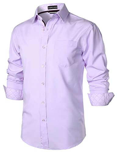 PARKLEES Herren Hipster Urban Design Regular Fit Langarm Casual Business Button Up Kleid Shirts mit Tasche, lavendel, XXL von PARKLEES