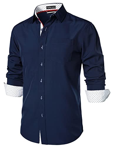 PARKLEES Herren Hipster Urban Design Regular Fit Langarm Casual Business Button Up Kleid Shirts mit Tasche, marineblau, S von PARKLEES