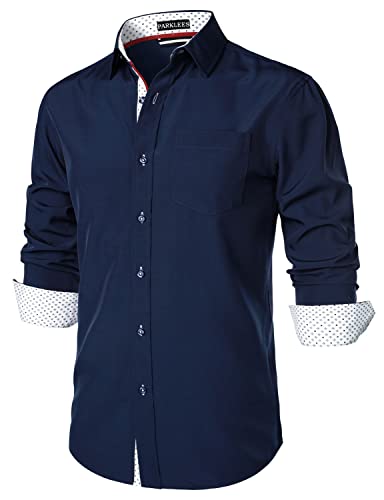 PARKLEES Herren Hipster Urban Design Regular Fit Langarm Casual Business Button Up Kleid Hemden mit Tasche, marineblau, XXL PARKLEES Herren Hipster Urban Design Regular Fit Langarm Casual Business Button Up Kleid Hemden mit Tasche, marineblau, XXL von PARKLEES