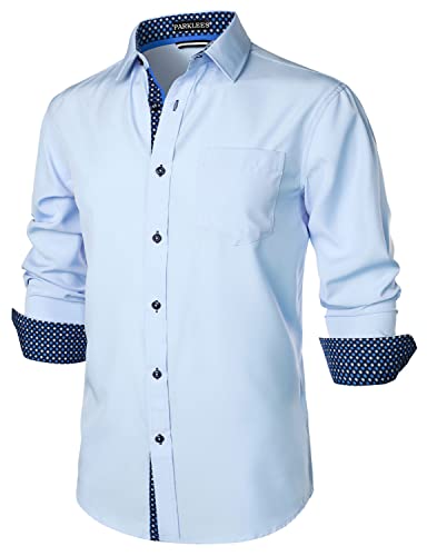 PARKLEES Herren Hipster Urban Design Regular Fit Langarm Casual Business Button Up Kleid Hemden mit Tasche, hellblau, M PARKLEES Herren Hipster Urban Design Regular Fit Langarm Casual Business Button Up Kleid Hemden mit Tasche, hellblau, M von PARKLEES