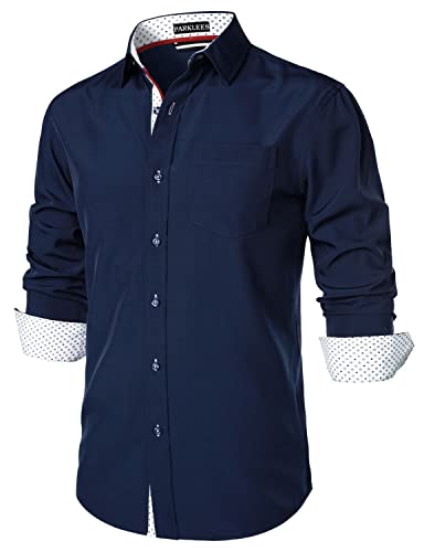 PARKLEES Herren Hipster Urban Design Regular Fit Langarm Casual Business Button Up Kleid Shirts mit Tasche, marineblau, XL von PARKLEES