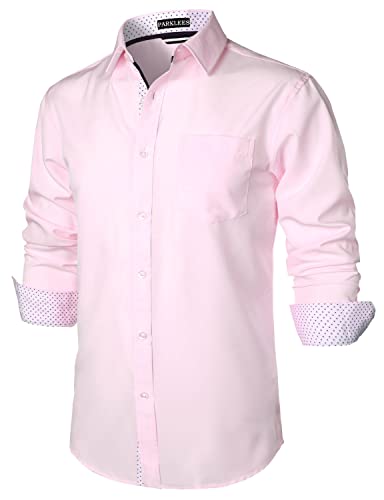PARKLEES Herren Hipster Urban Design Regular Fit Langarm Casual Business Button Up Kleid Hemden mit Tasche, rose, S von PARKLEES