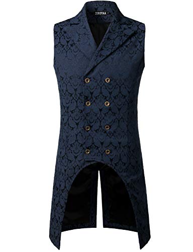 PARKLEES Herren Jacquard Gothisch Steampunk Zweireiher Smoking Slim Fit West Anzugweste SV11 Navy M von PARKLEES