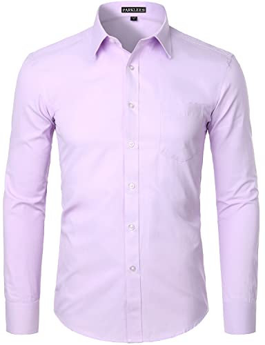 PARKLEES Herren Langarm Slim Fit Freizeit Business Hochzeit Hemd mit Brusttasche PYZSGCL02 Lavendel L von PARKLEES